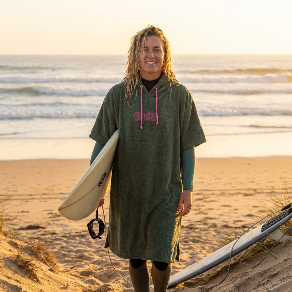 Poncho de surf en coton PASTEK de KDC-Surfwear, avec capuche et design coloré pour la plage et la détente.